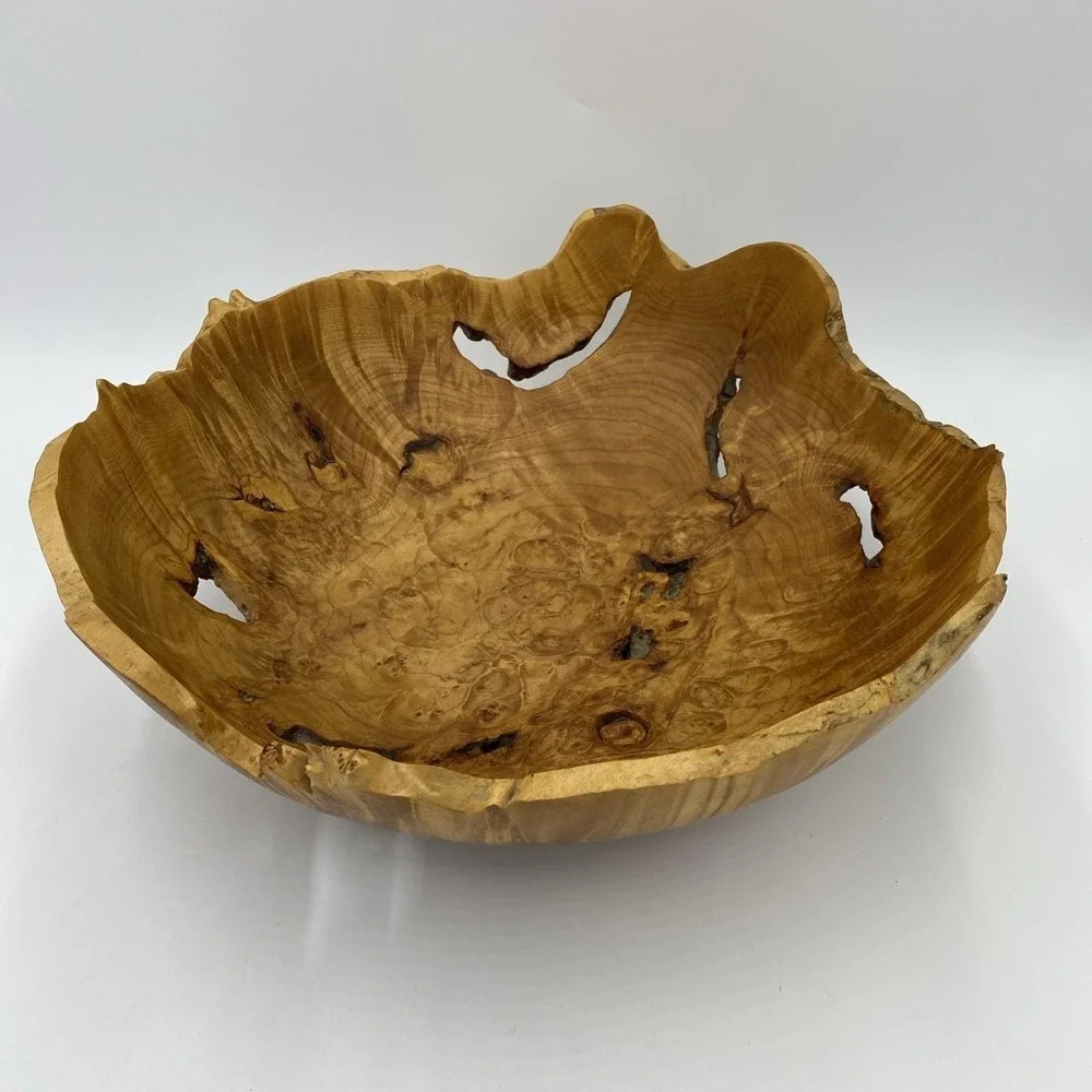 Maple Burl Wood Turned Natural Live Edge Bowl, Artist Signed V Leibrant 0152 Lg